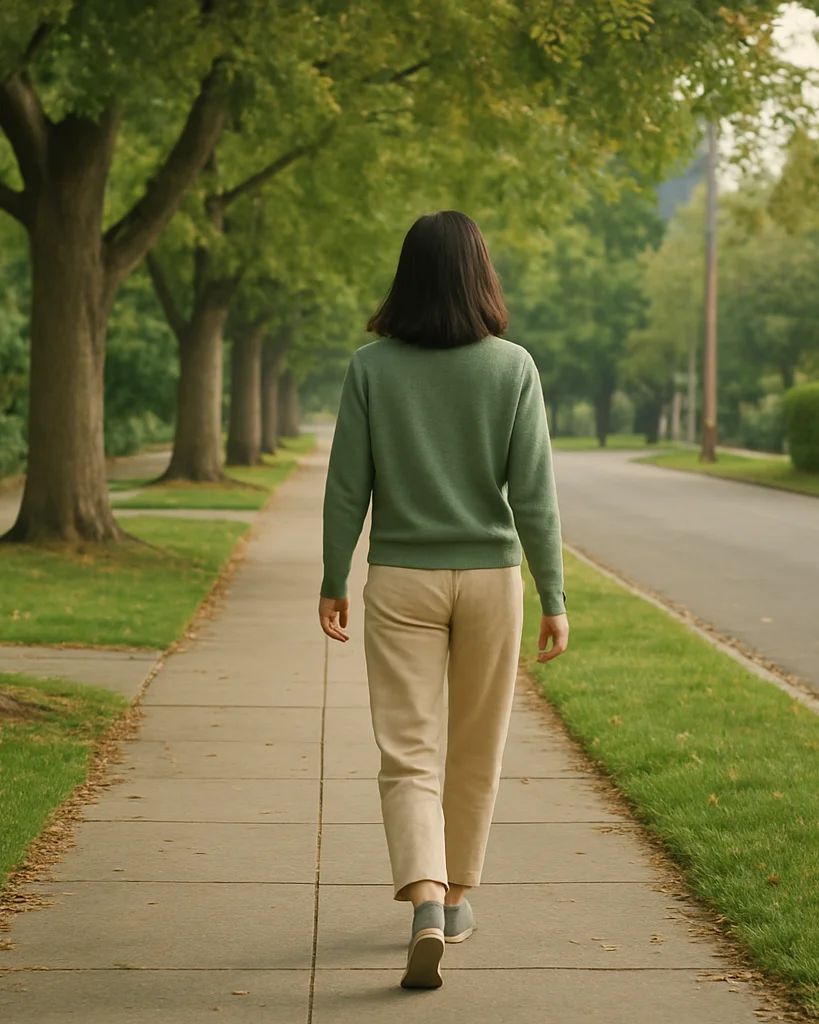 Soft natural daylight, a person in comfortable everyday clothes w